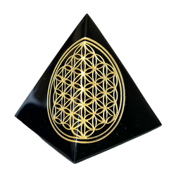 Flower of Life Black Obsidian Pyramid