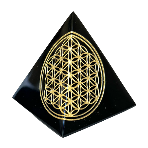 Flower of Life Black Obsidian Pyramid