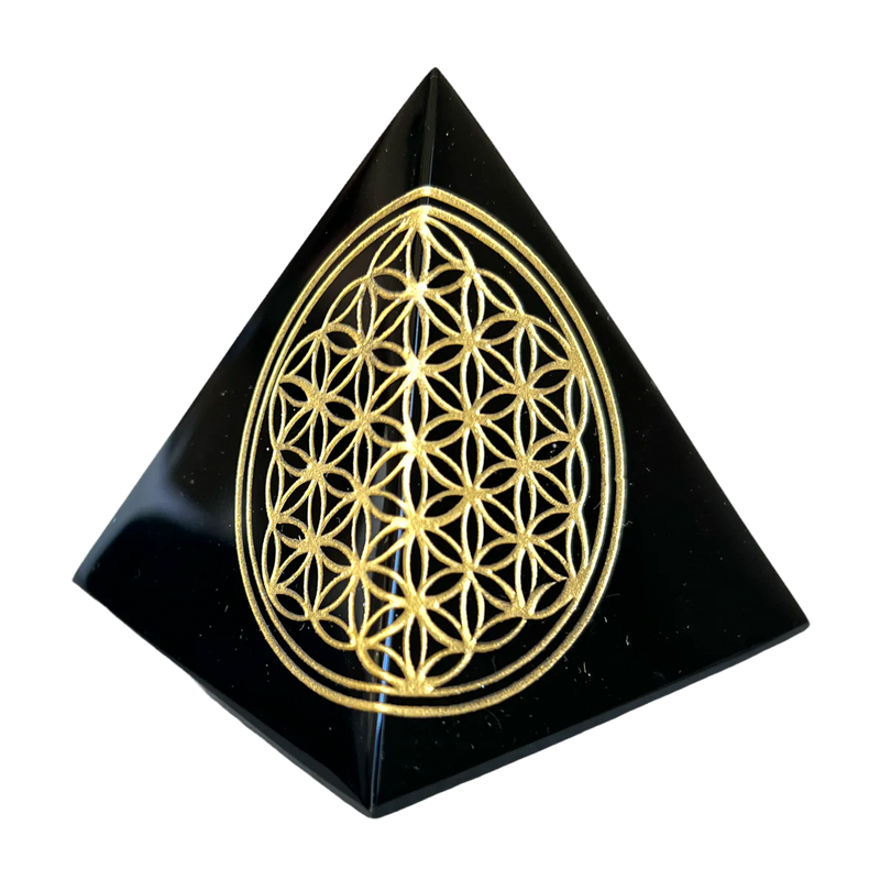 Flower of Life Black Obsidian Pyramid