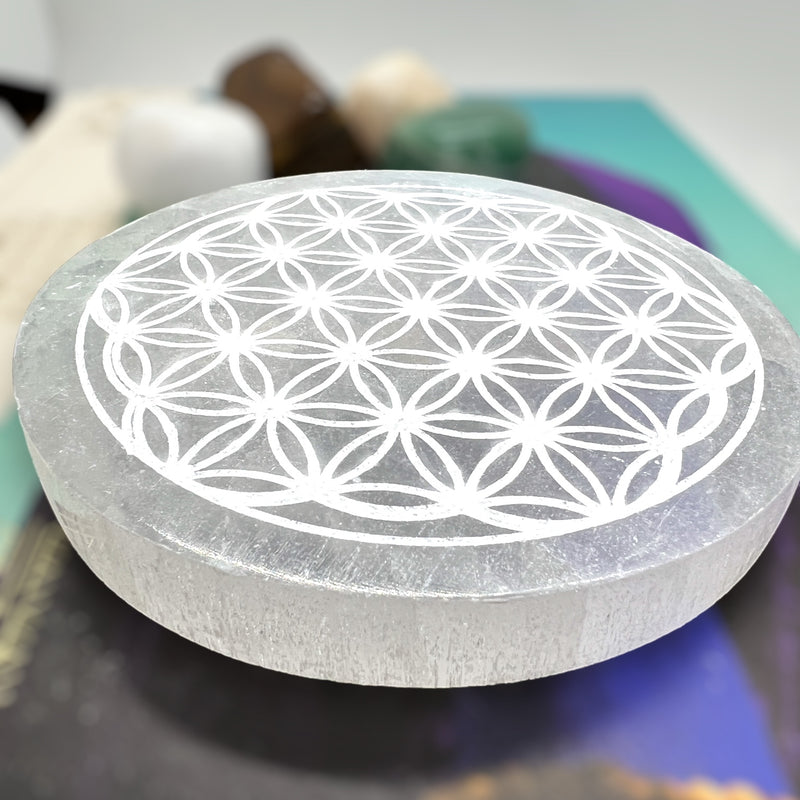 Selenite Flower of Life Charging Plate