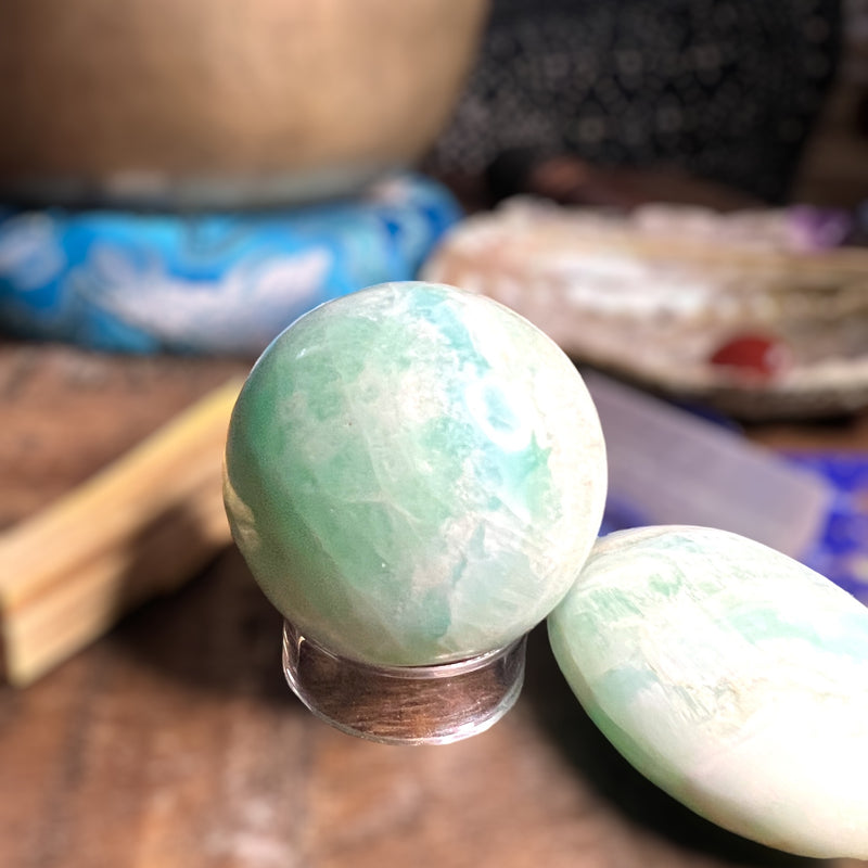 Blue-Green Aragonite Polished Mystical Spheres