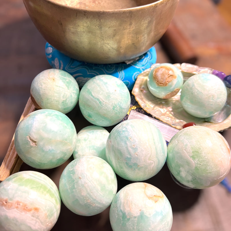 Blue-Green Aragonite Polished Mystical Spheres